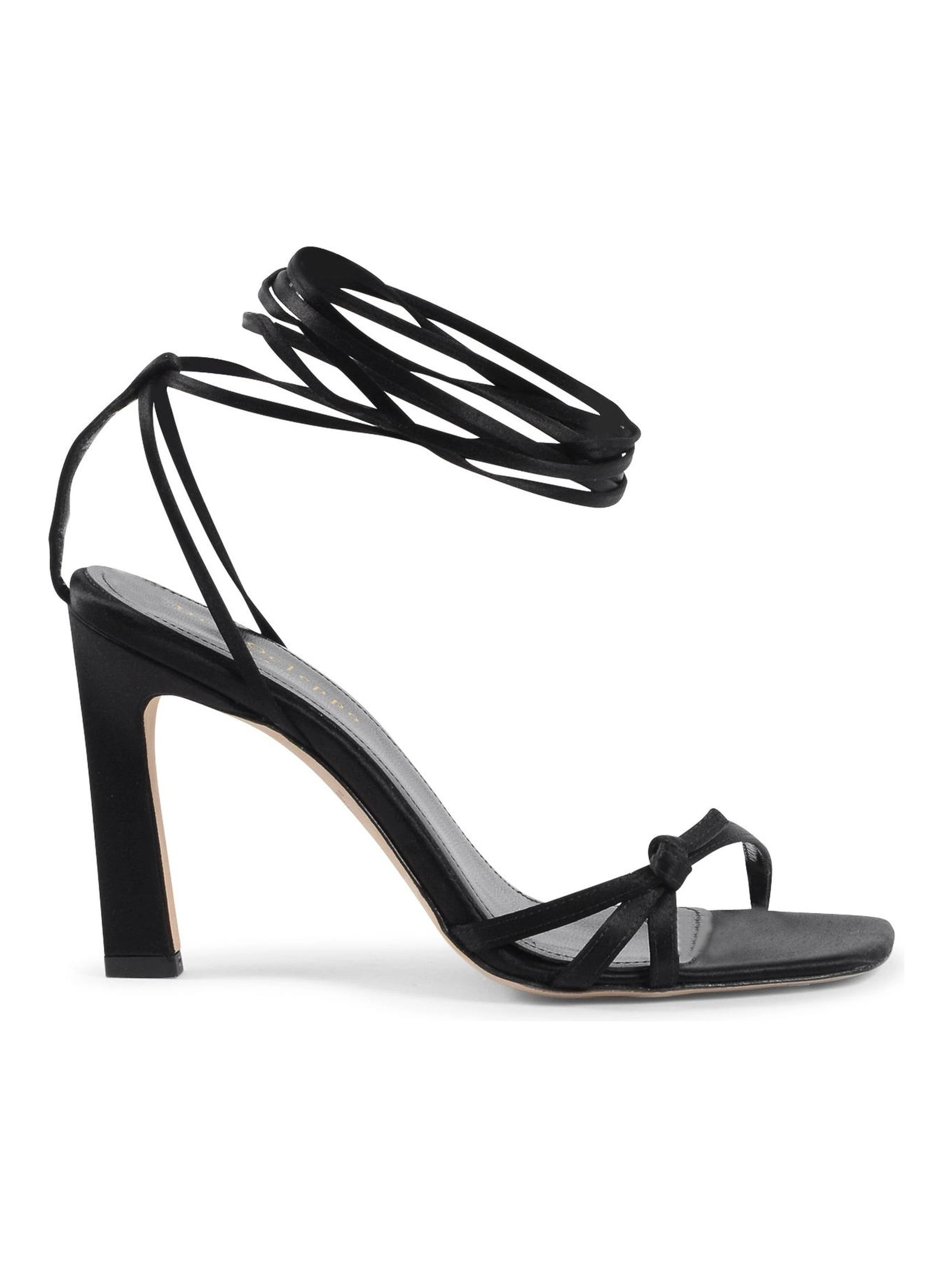 Black Satin Strap-On Sandals