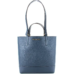 Blue Leather Tote Bag