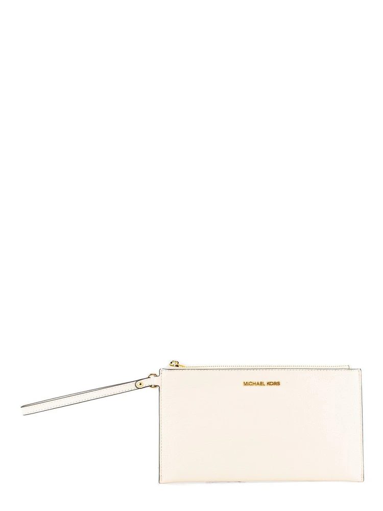 Beige Leather Clutch Bag