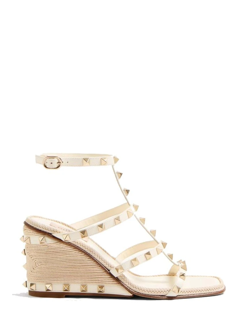 Bicolor Calfskin Wedge Sandals
