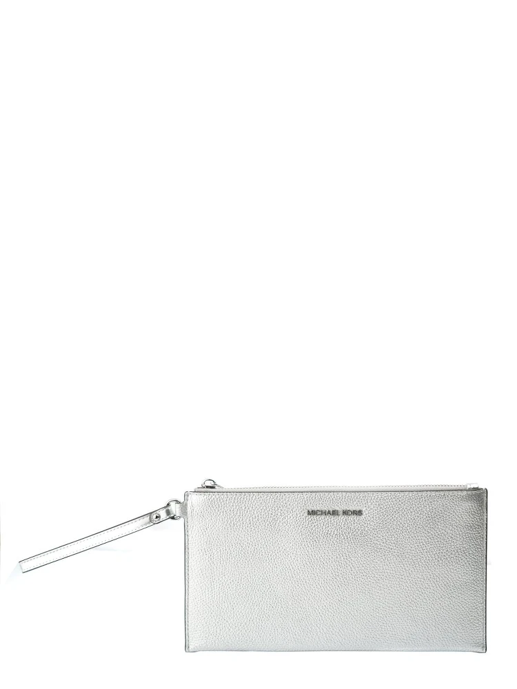 Gray Leather Clutch Bag