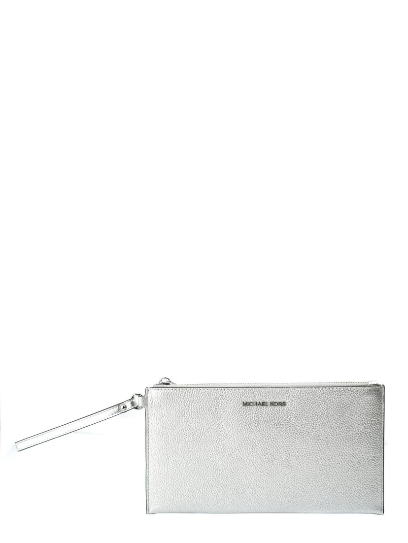 Gray Leather Clutch Bag