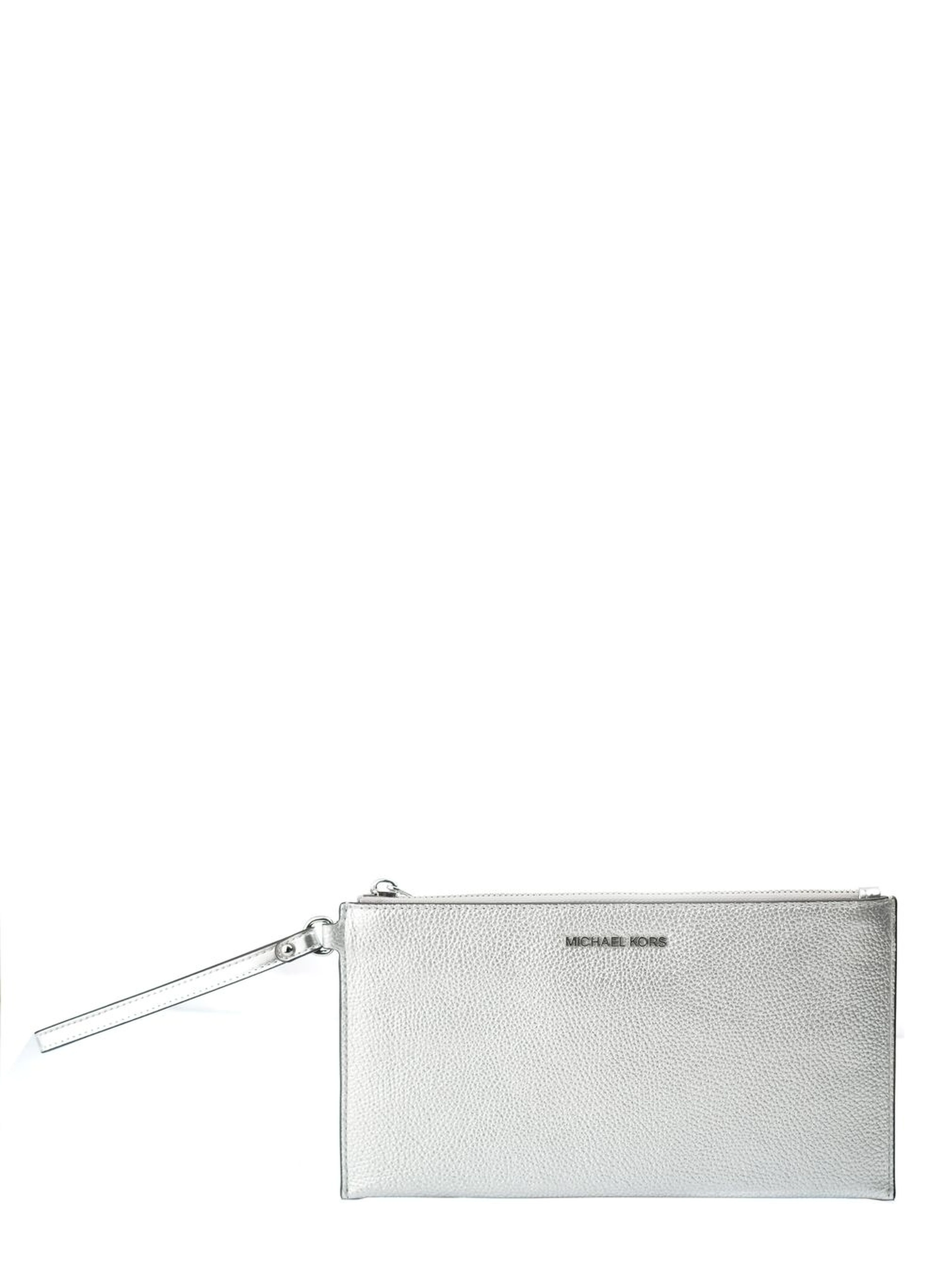 Gray Leather Clutch Bag