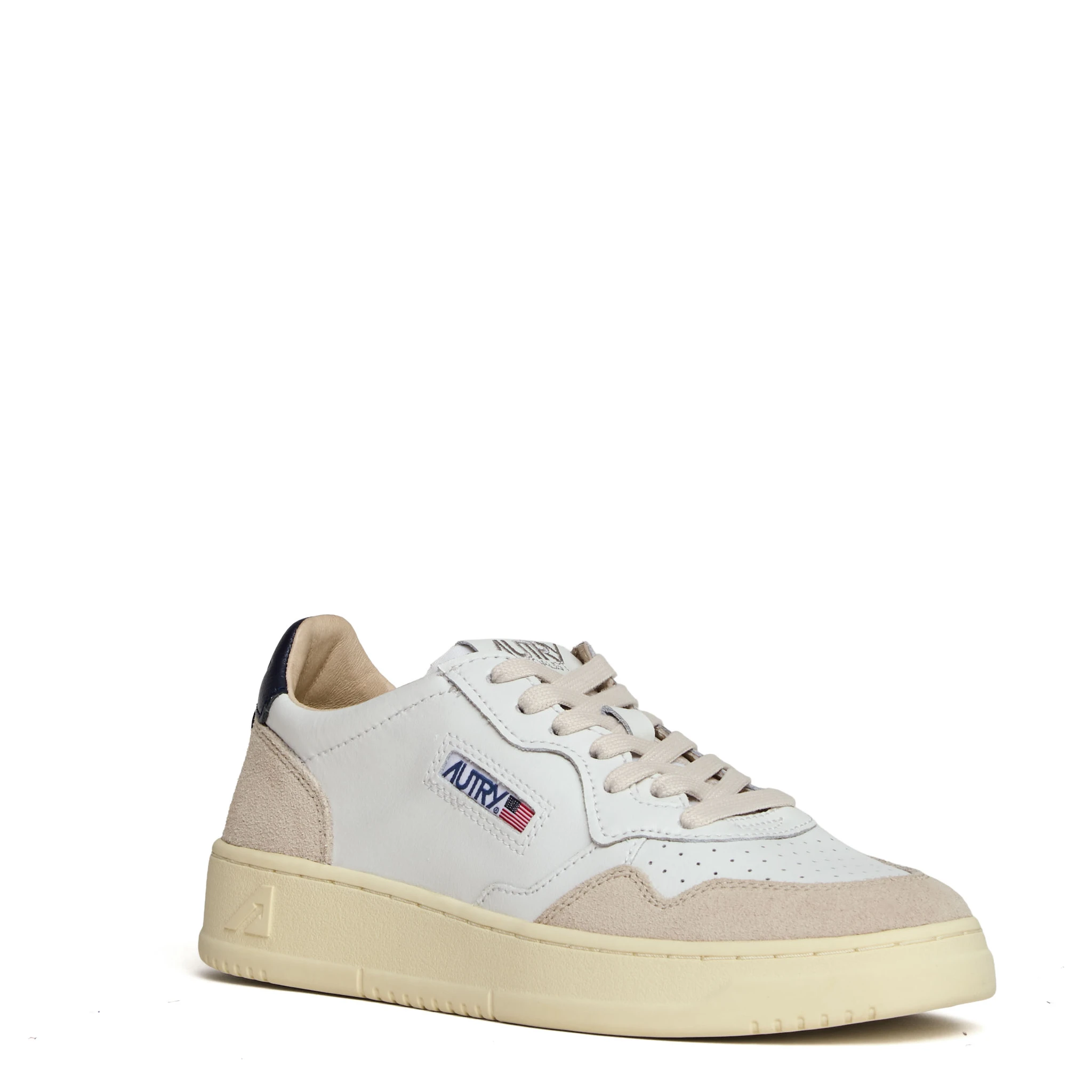 Sneakers Medalist Low In Pelle Bianca, Blu E Suede Beige