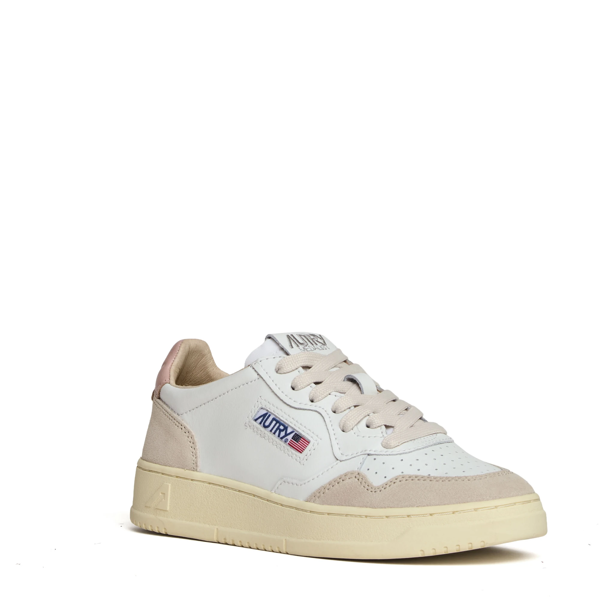 Sneakers Medalist Low In Pelle Bianca, Powder E Suede Beige