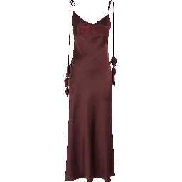 BURGUNDY SATIN FLOWER MIDI DRESS