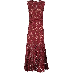 BURGUNDY GUIPURE LACE MIDI DRESS