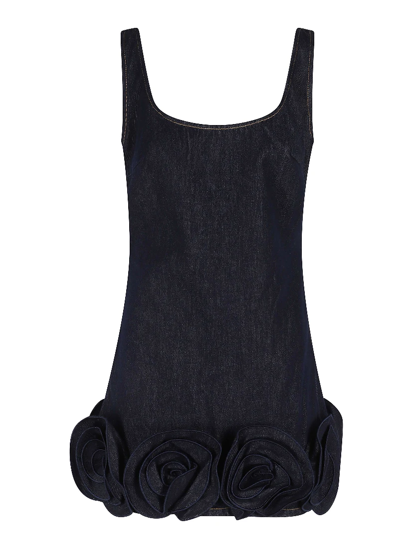 INDIGO DENIM 3D FLOWER MINI DRESS