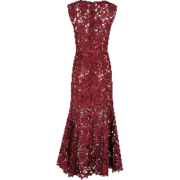 BURGUNDY GUIPURE LACE MIDI DRESS