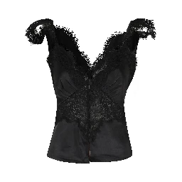 BLACK SATIN LACE TOP