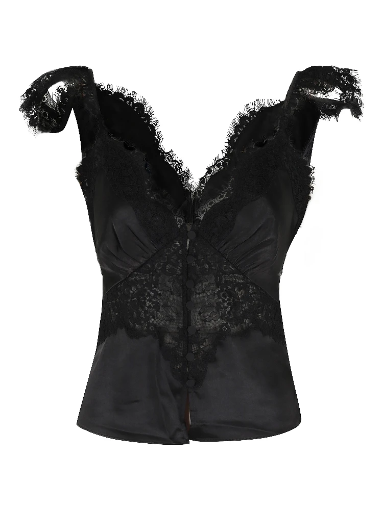 BLACK SATIN LACE TOP