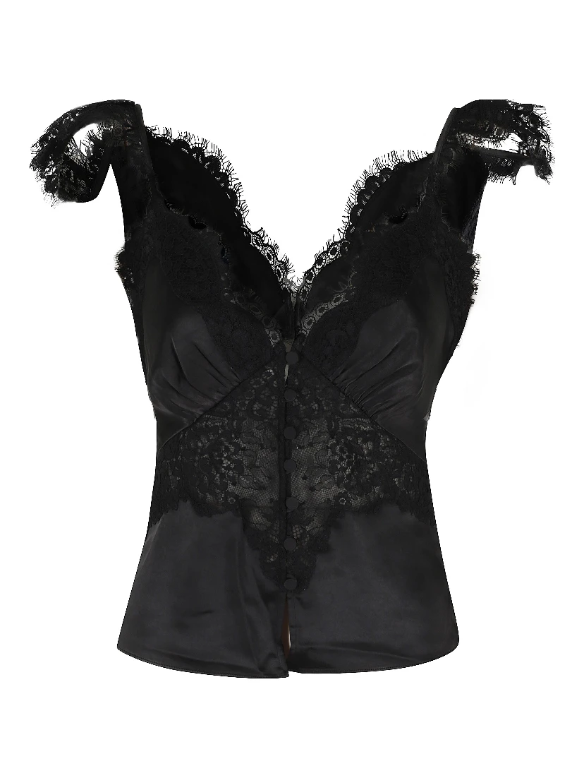 BLACK SATIN LACE TOP