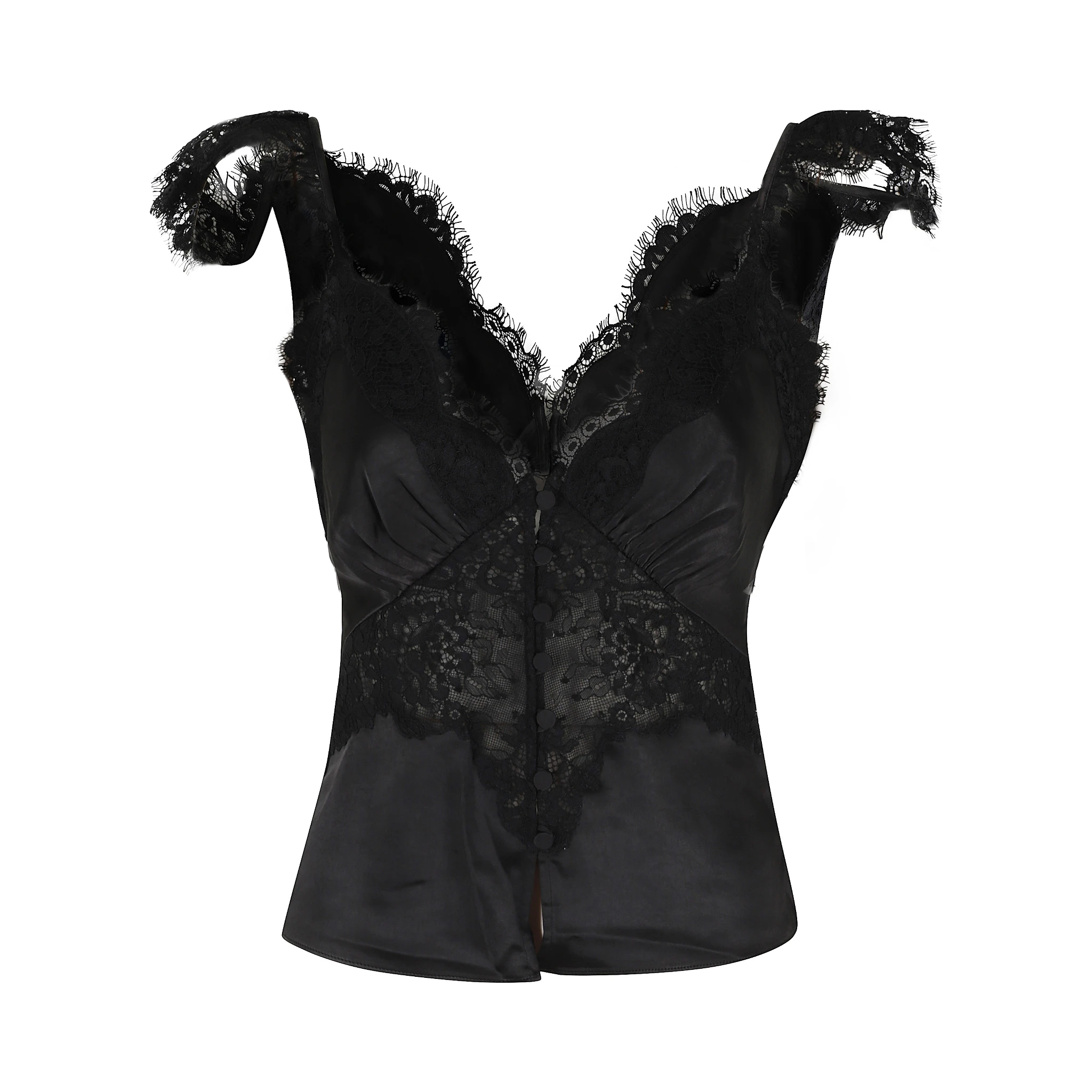 BLACK SATIN LACE TOP