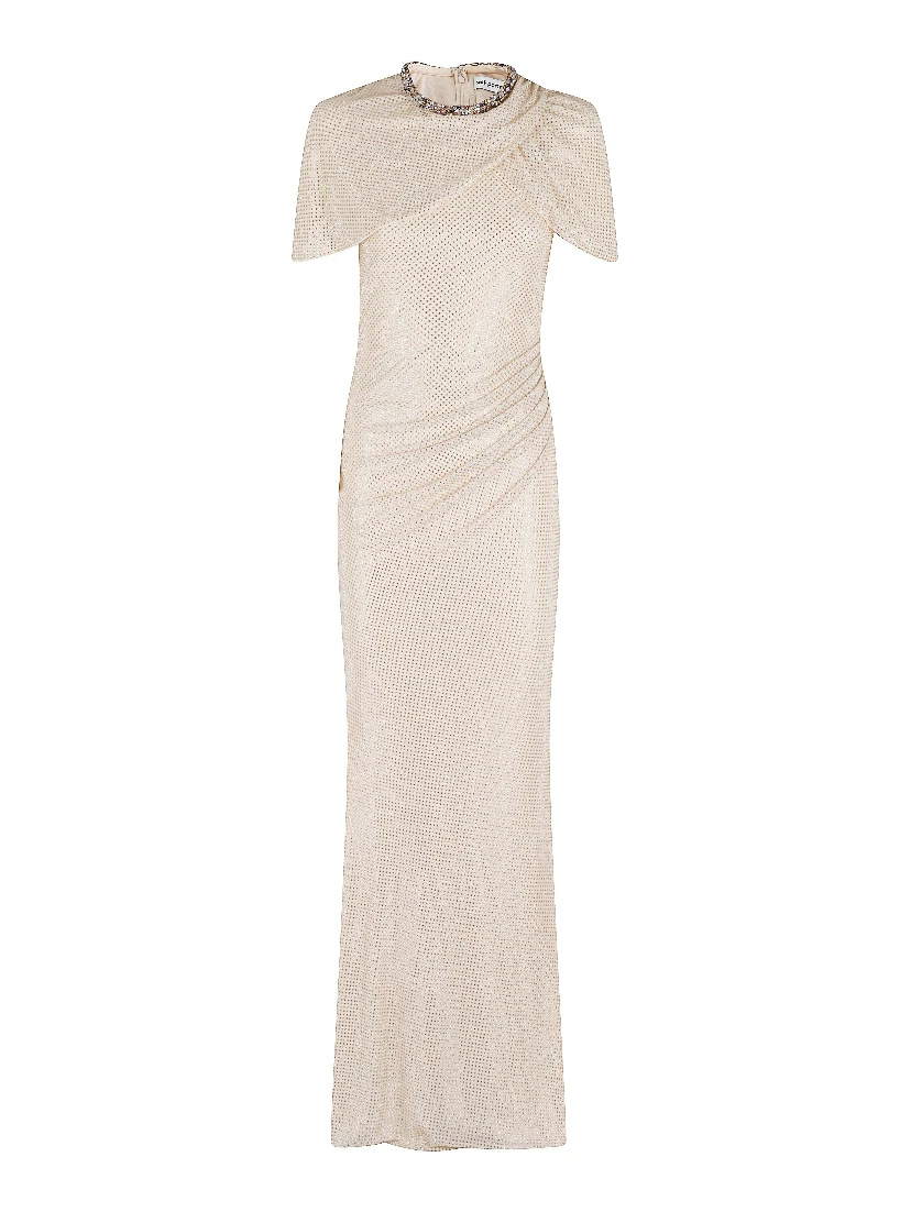 CHAMPAGNE RHINESTONE MAXI DRESS