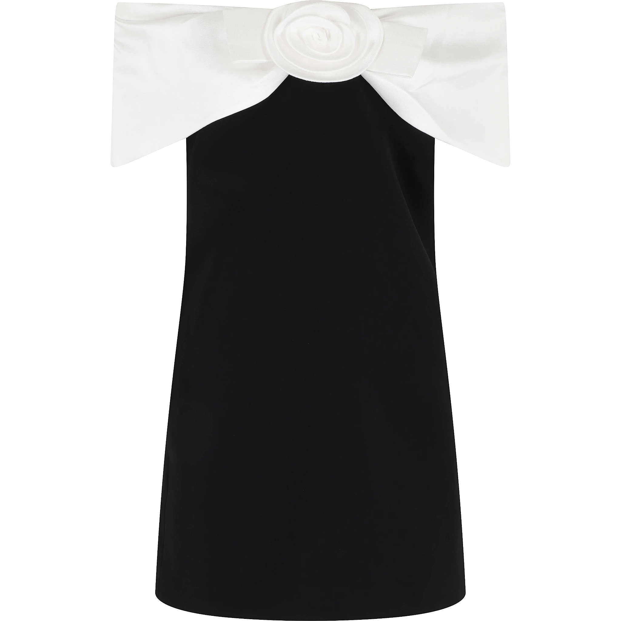 BLACK CREPE FLOWER MINI DRESS