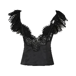 BLACK SATIN LACE TOP