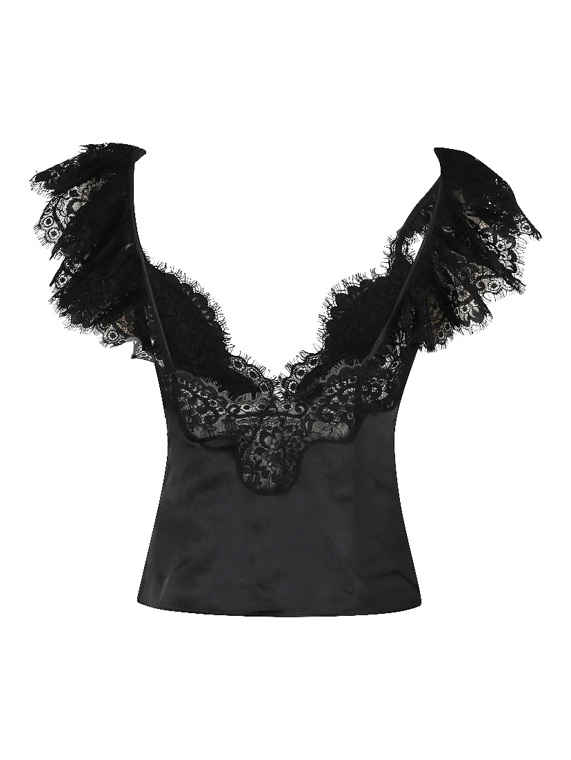 BLACK SATIN LACE TOP