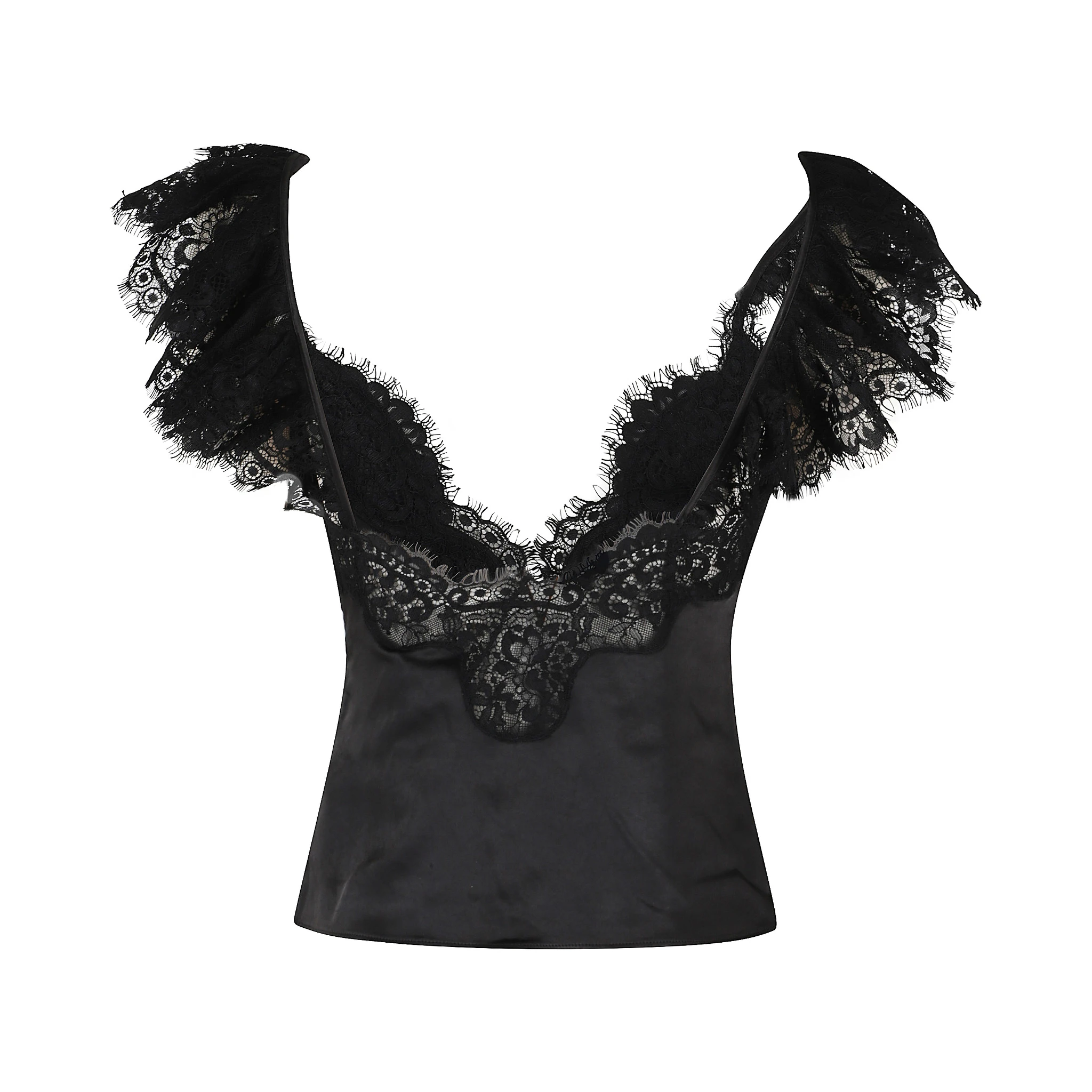 BLACK SATIN LACE TOP
