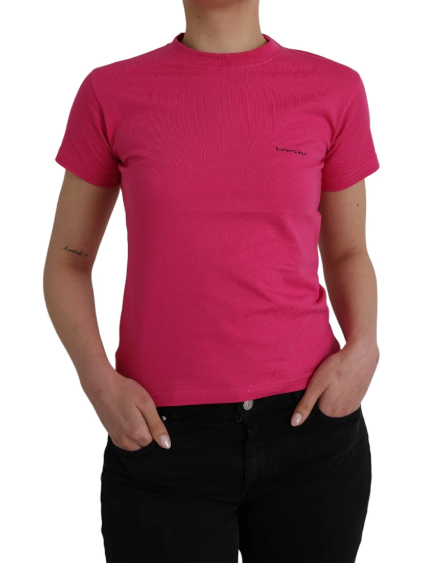Pink Cotton Crew Neck Short Sleeves Tee T-shirt