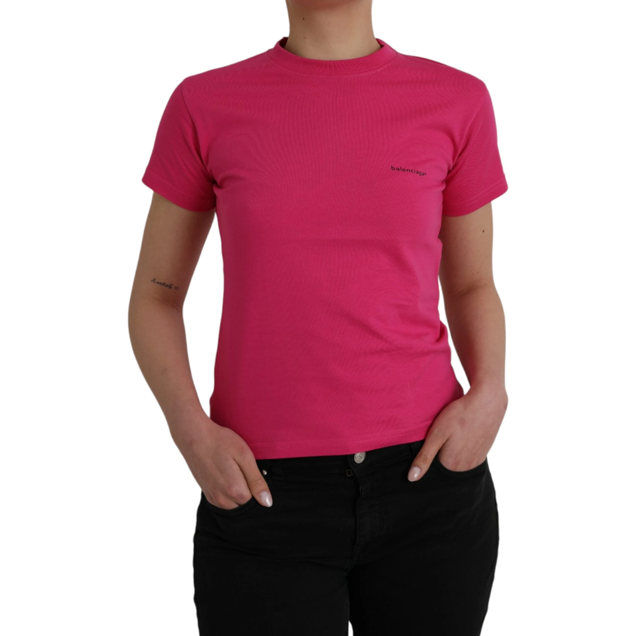 Pink Cotton Crew Neck Short Sleeves Tee T-shirt