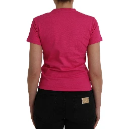 Pink Cotton Crew Neck Short Sleeves Tee T-shirt