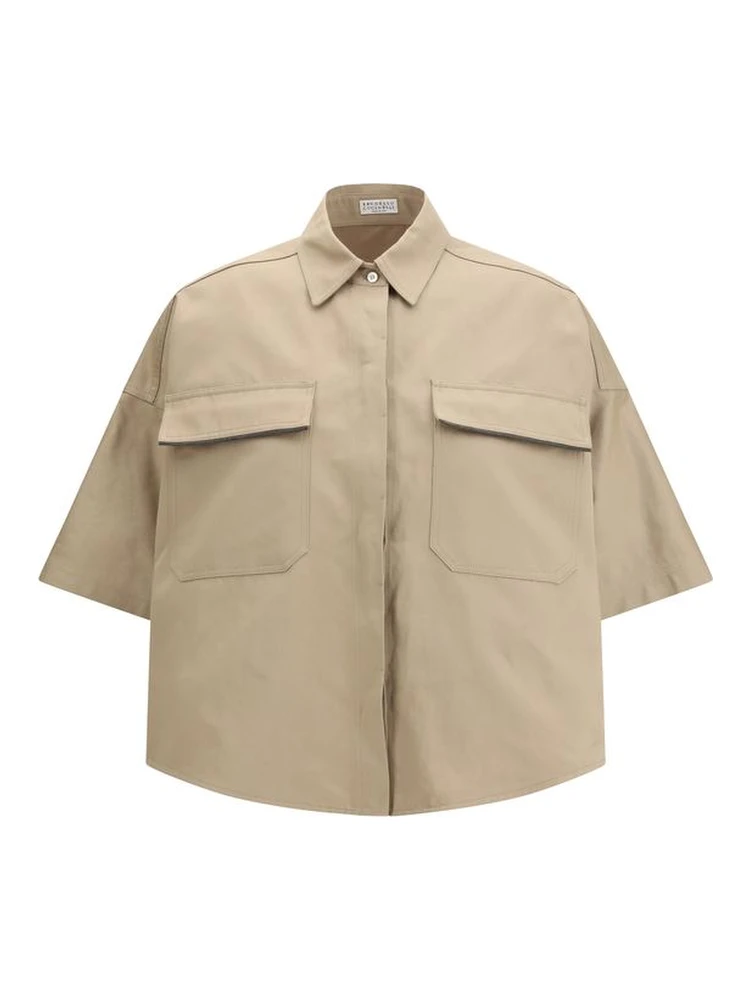 Beige Cotton Shortsleeve Shirt