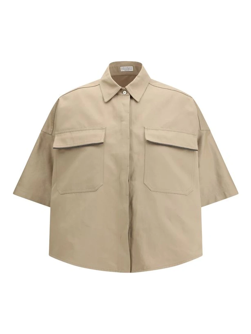 Beige Cotton Shortsleeve Shirt