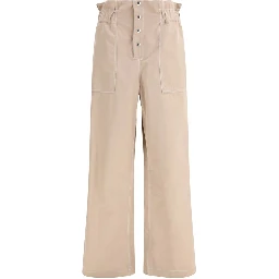 Beige Cotton Casual Pants