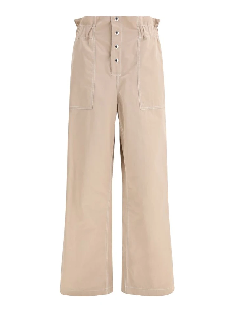 Beige Cotton Casual Pants