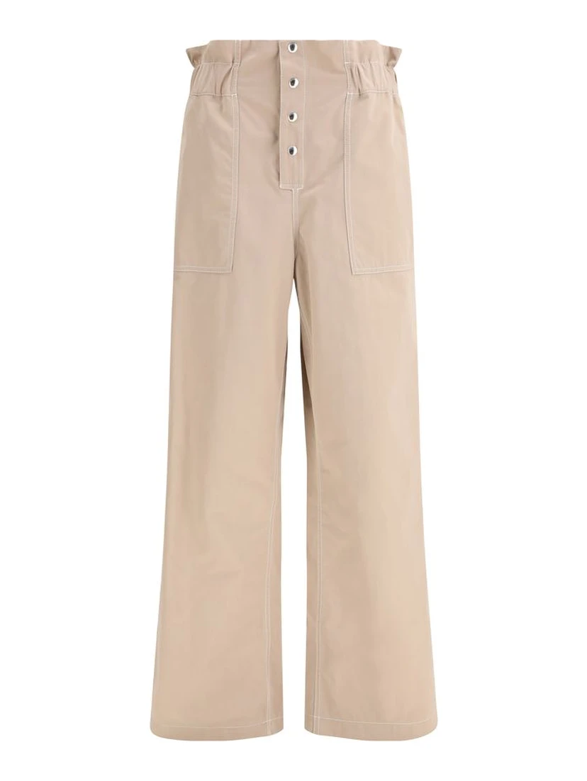 Beige Cotton Casual Pants