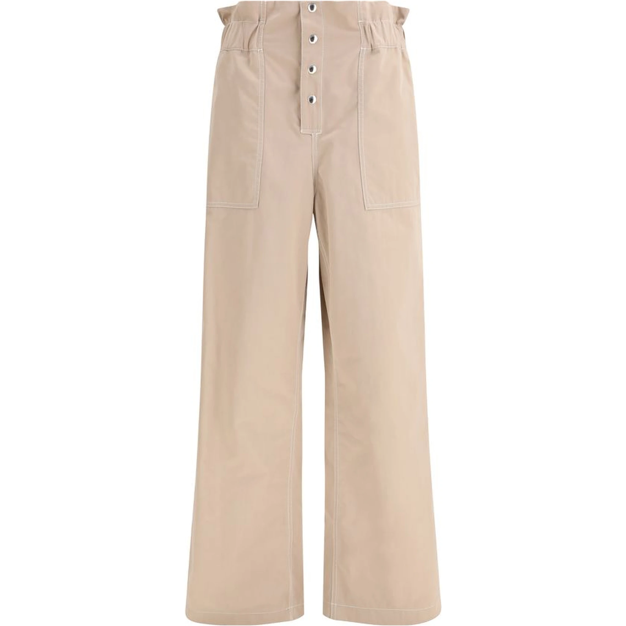Beige Cotton Casual Pants