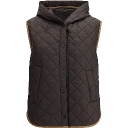 Brown Nylon Sleveless Jacket