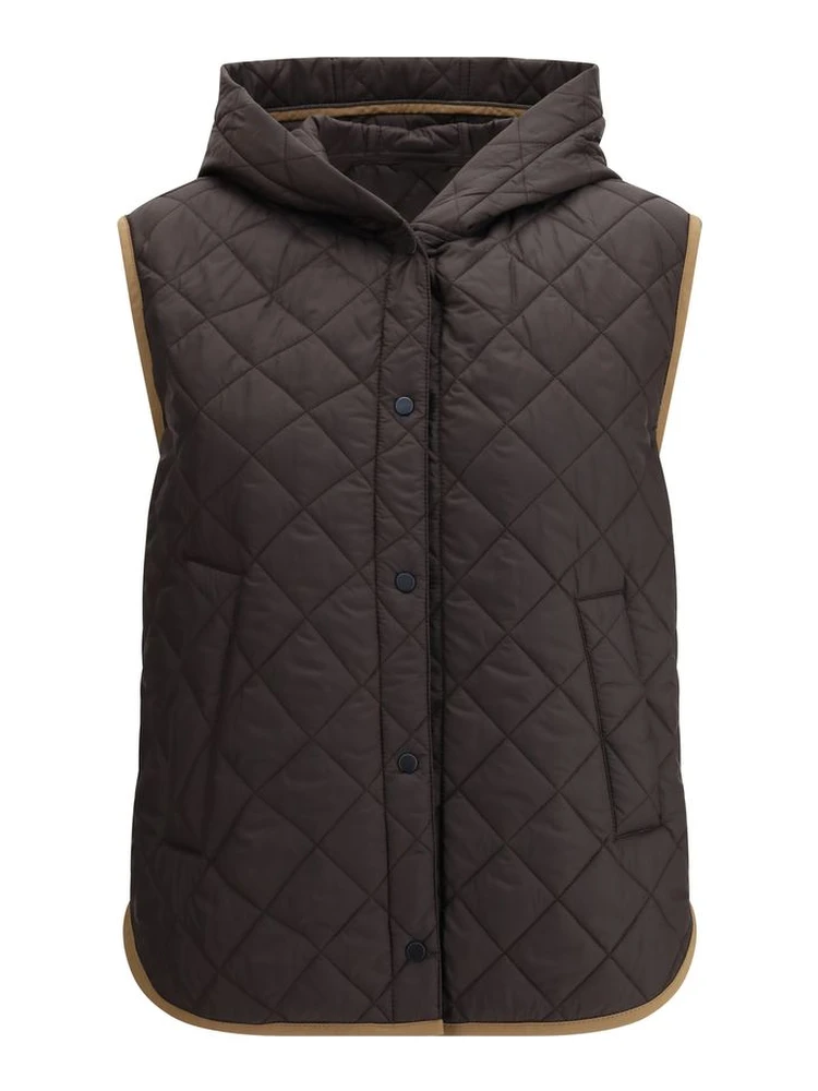 Brown Nylon Sleveless Jacket