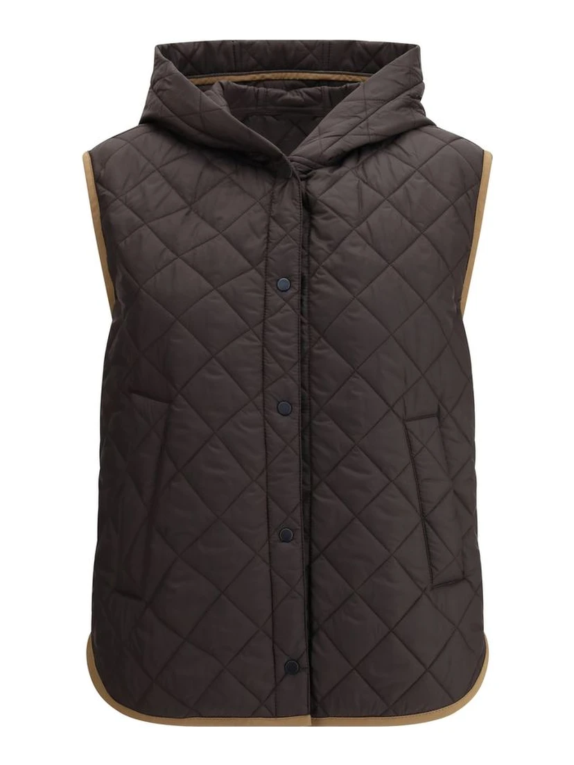 Brown Nylon Sleveless Jacket