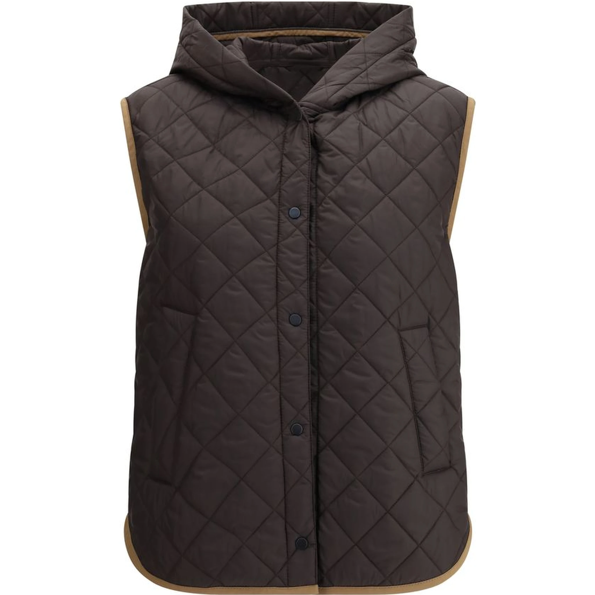 Brown Nylon Sleveless Jacket