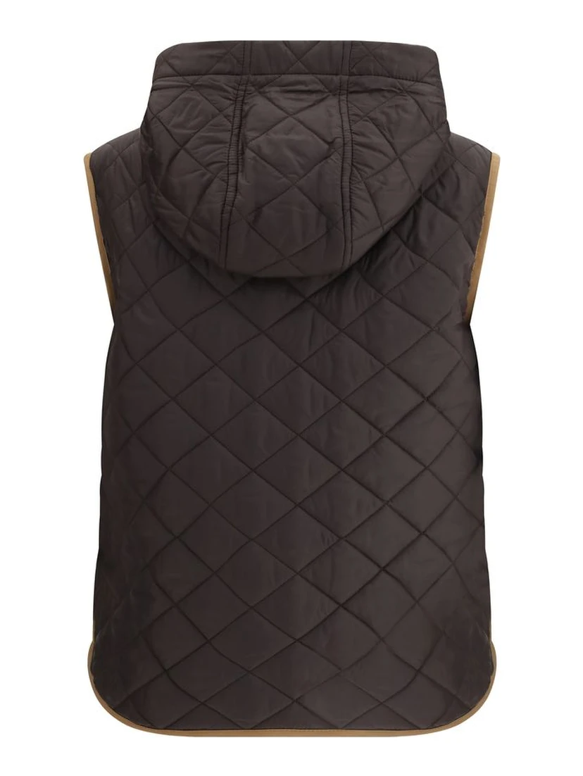 Brown Nylon Sleveless Jacket