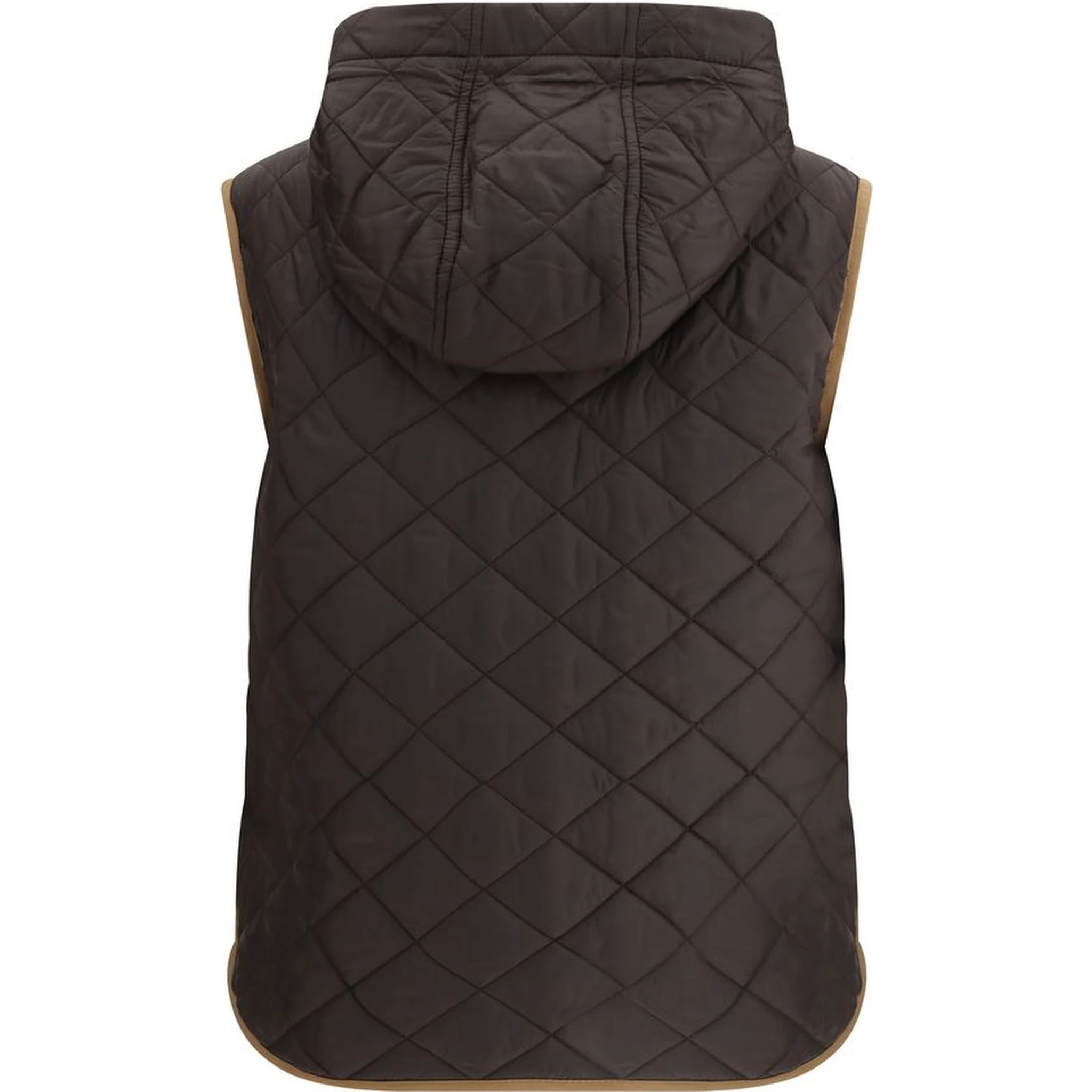 Brown Nylon Sleveless Jacket