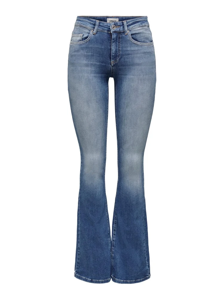 Blue Cotton Flared Jeans