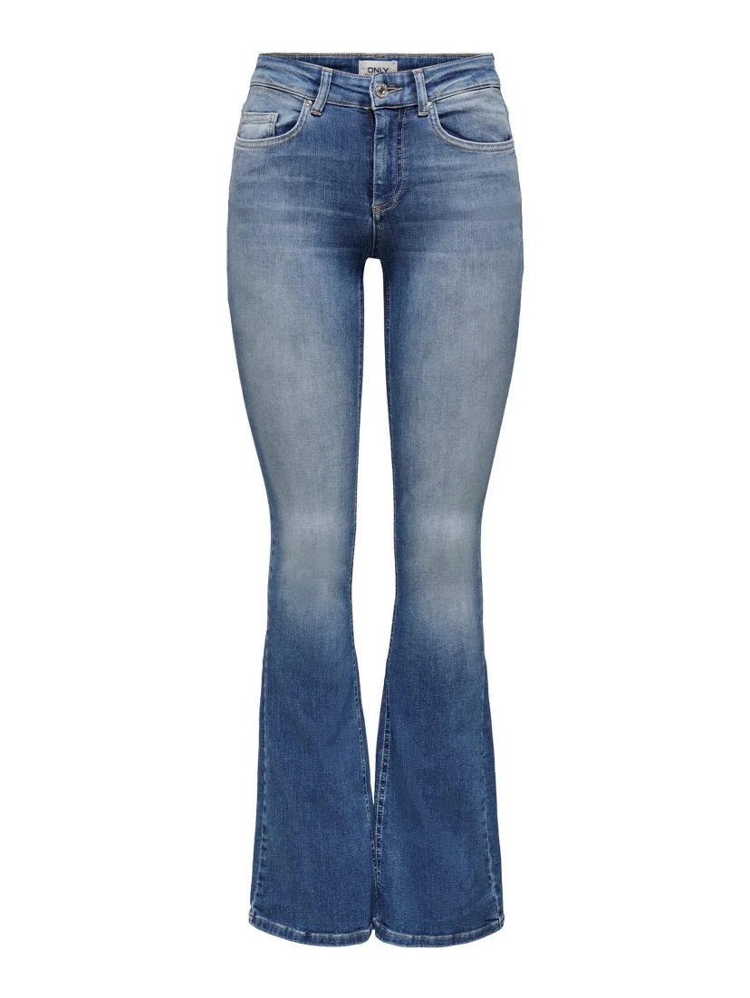 Blue Cotton Flared Jeans