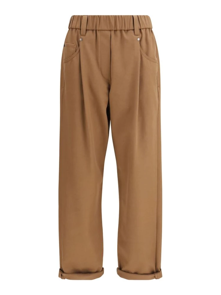 Brown Cotton Casual Pants