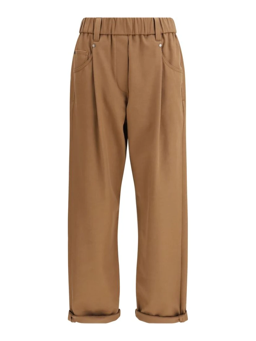 Brown Cotton Casual Pants