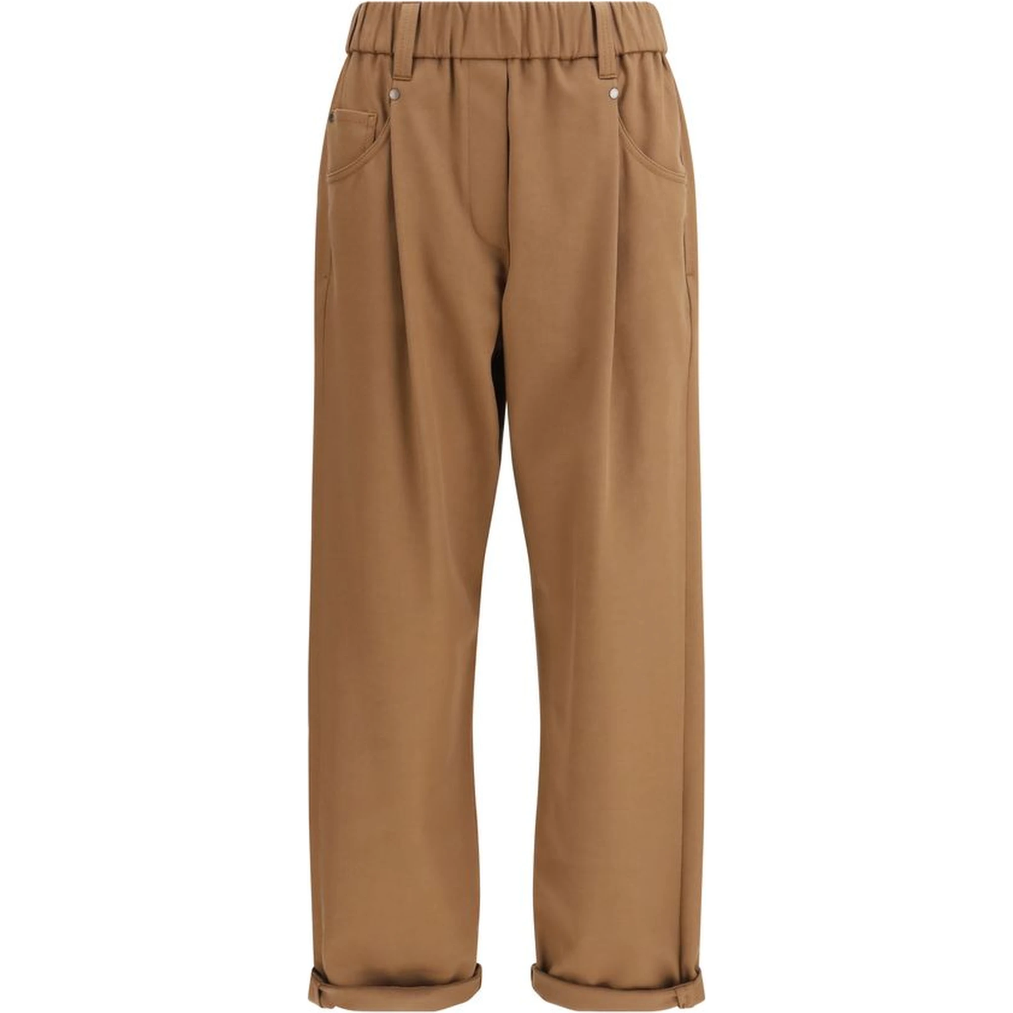 Brown Cotton Casual Pants
