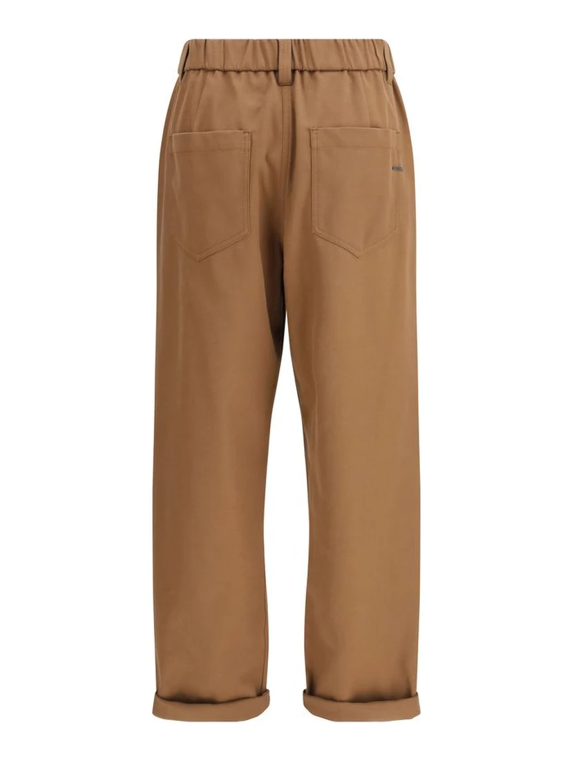 Brown Cotton Casual Pants