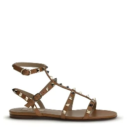Beige Calf Leather Bos Taurus Flat Sandals