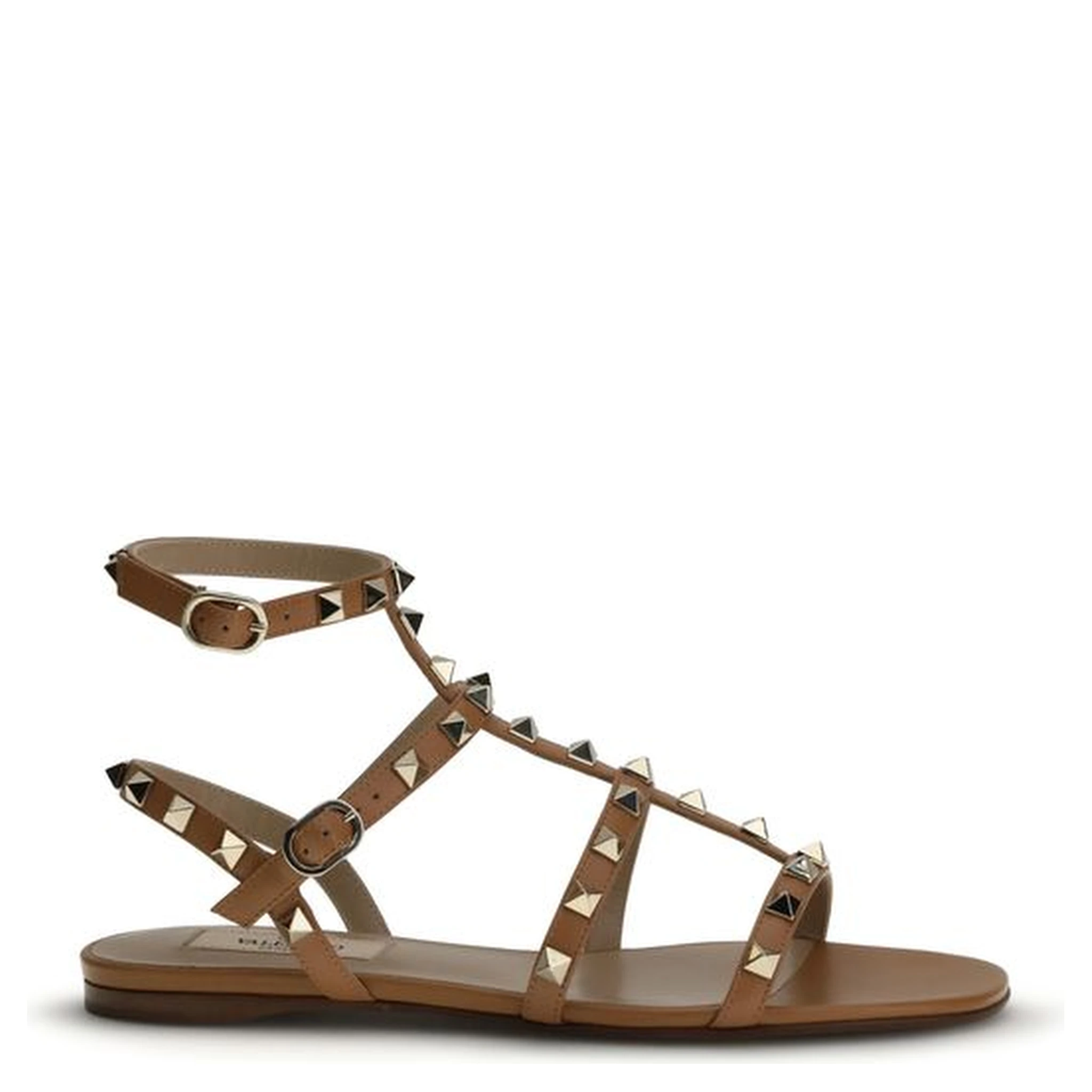 Beige Calf Leather Bos Taurus Flat Sandals