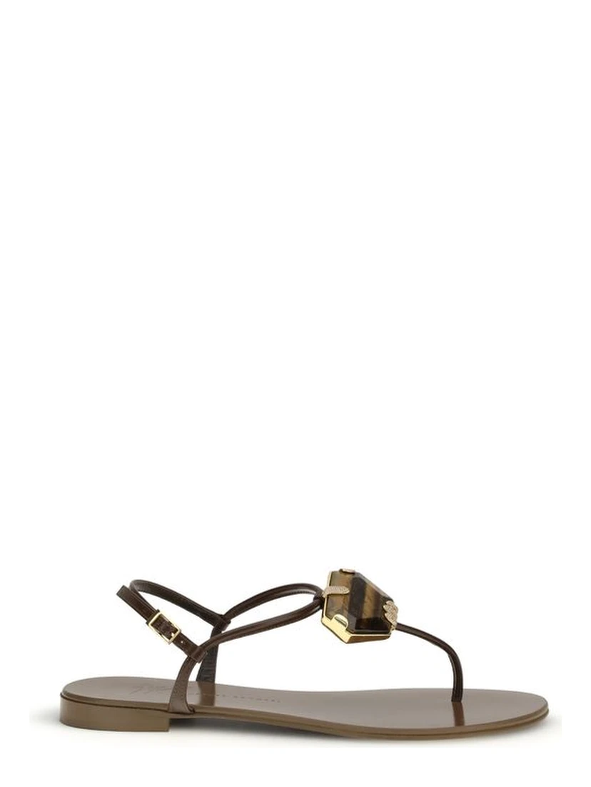 Brown Stainless Steel Flat Sandals