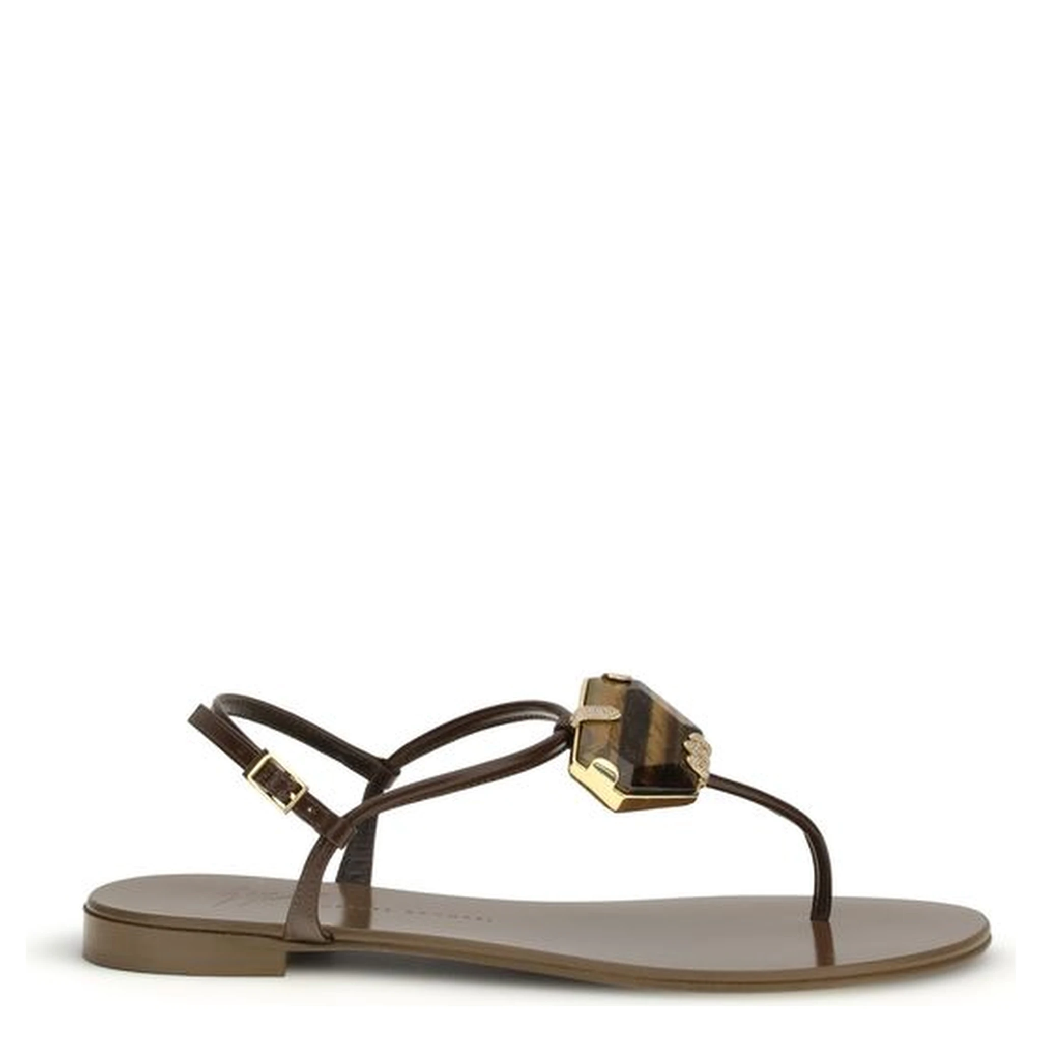 Brown Stainless Steel Flat Sandals