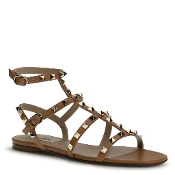 Beige Calf Leather Bos Taurus Flat Sandals