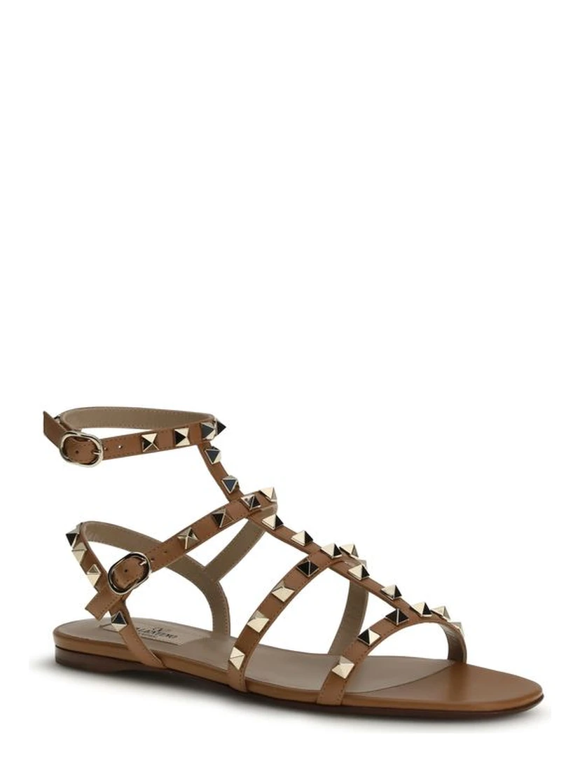 Beige Calf Leather Bos Taurus Flat Sandals