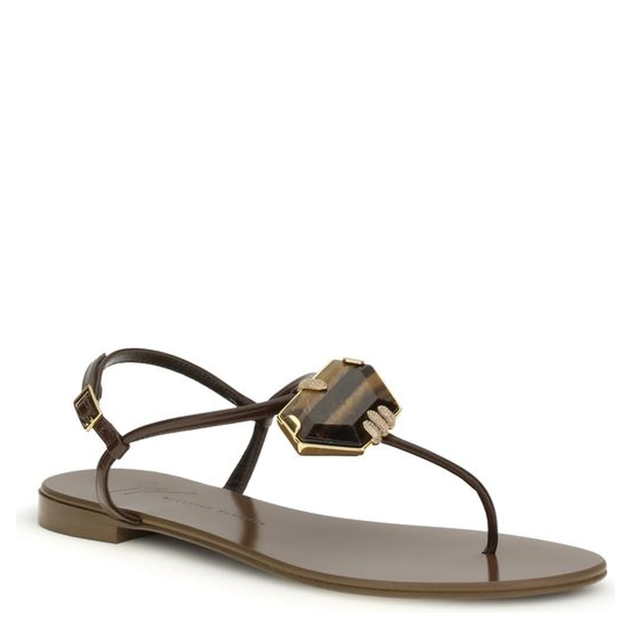 Brown Stainless Steel Flat Sandals